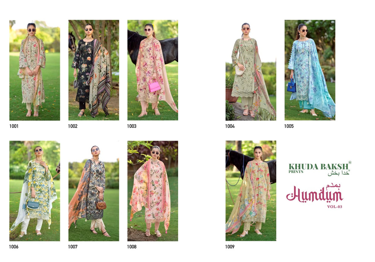 Humdum Vol 3 Khuda Baksh Prints Lawn Karachi Salwar Suits Manufacturer India