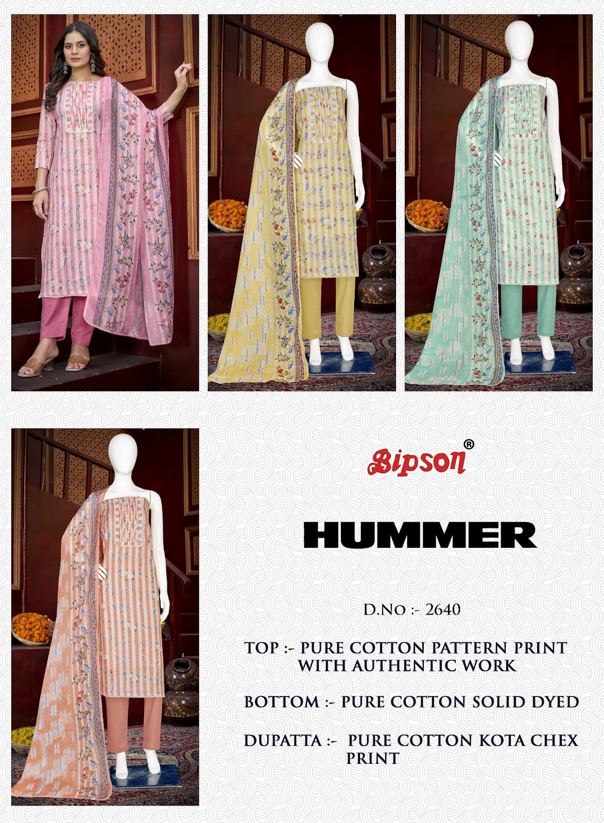 Hummer 2640 Bipson Prints Pure Cotton Pant Style Suits Wholesale Price