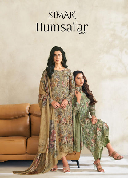 Humsafar Vol 3 Simar Glossy Viscose Muslin Pant Style Suits Wholesaler Ahmedabad