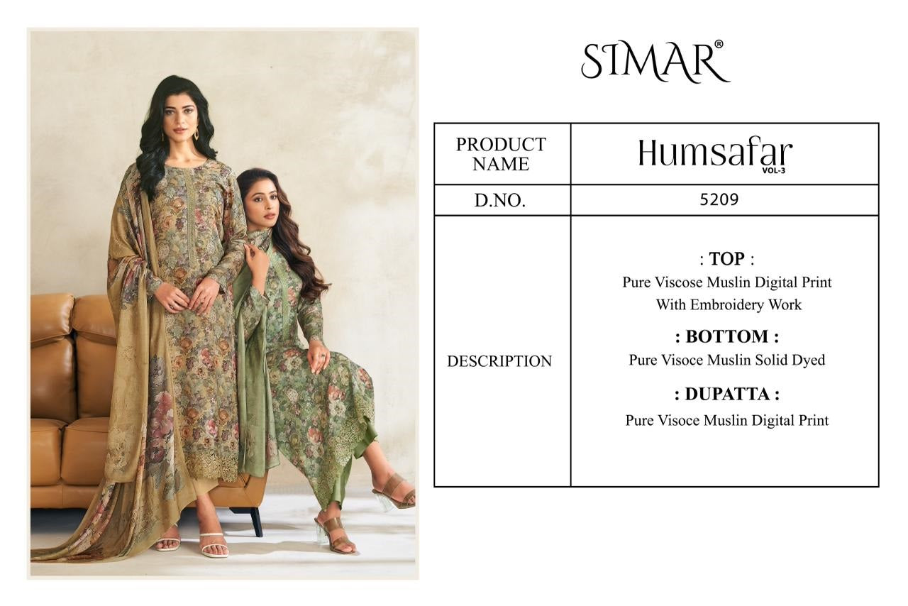 Humsafar Vol 3 Simar Glossy Viscose Muslin Pant Style Suits Wholesaler Ahmedabad