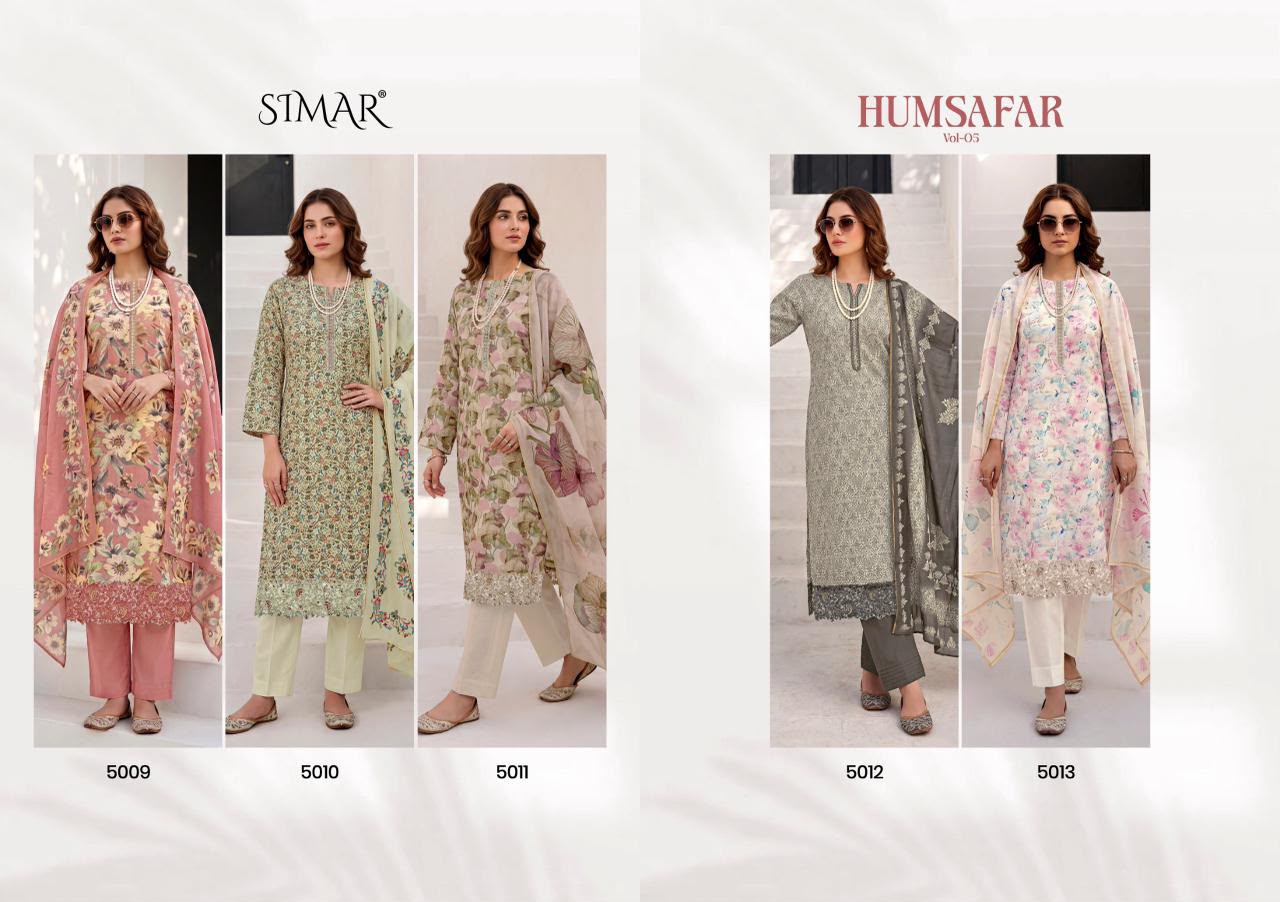 Humsafar Vol 5 Simar Viscose Muslin Pant Style Suits Wholesaler Ahmedabad