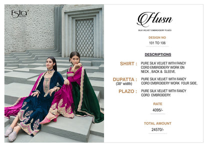Husn Esta Designs Velvet Suits Exporter