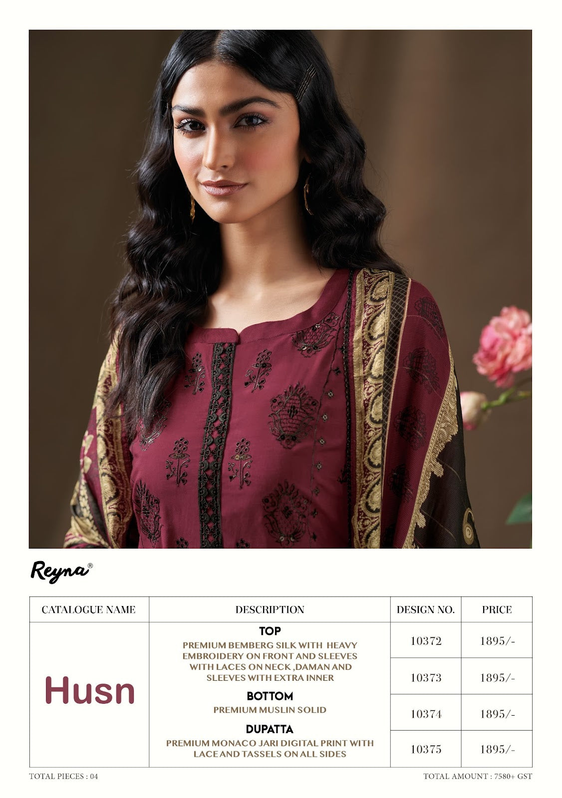 Husn Reyna Bembarg Silk Pant Style Suits Exporter India