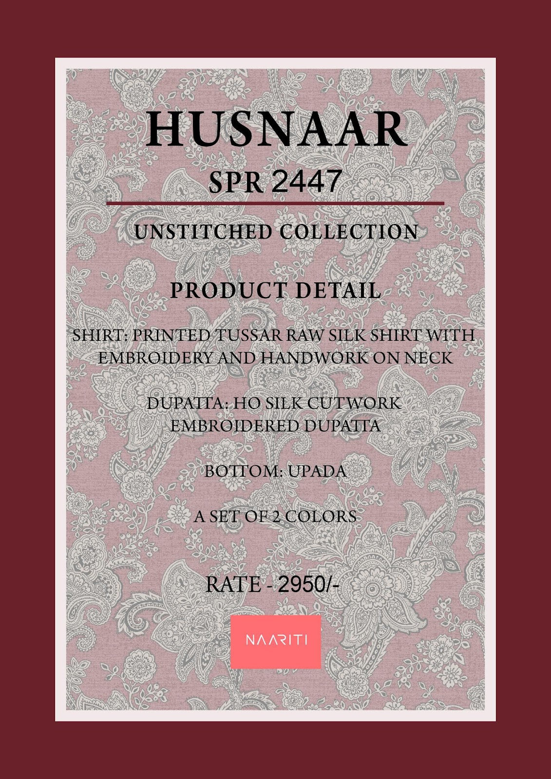 Husnaar Naariti Tussar Silk Pant Style Suits Supplier India