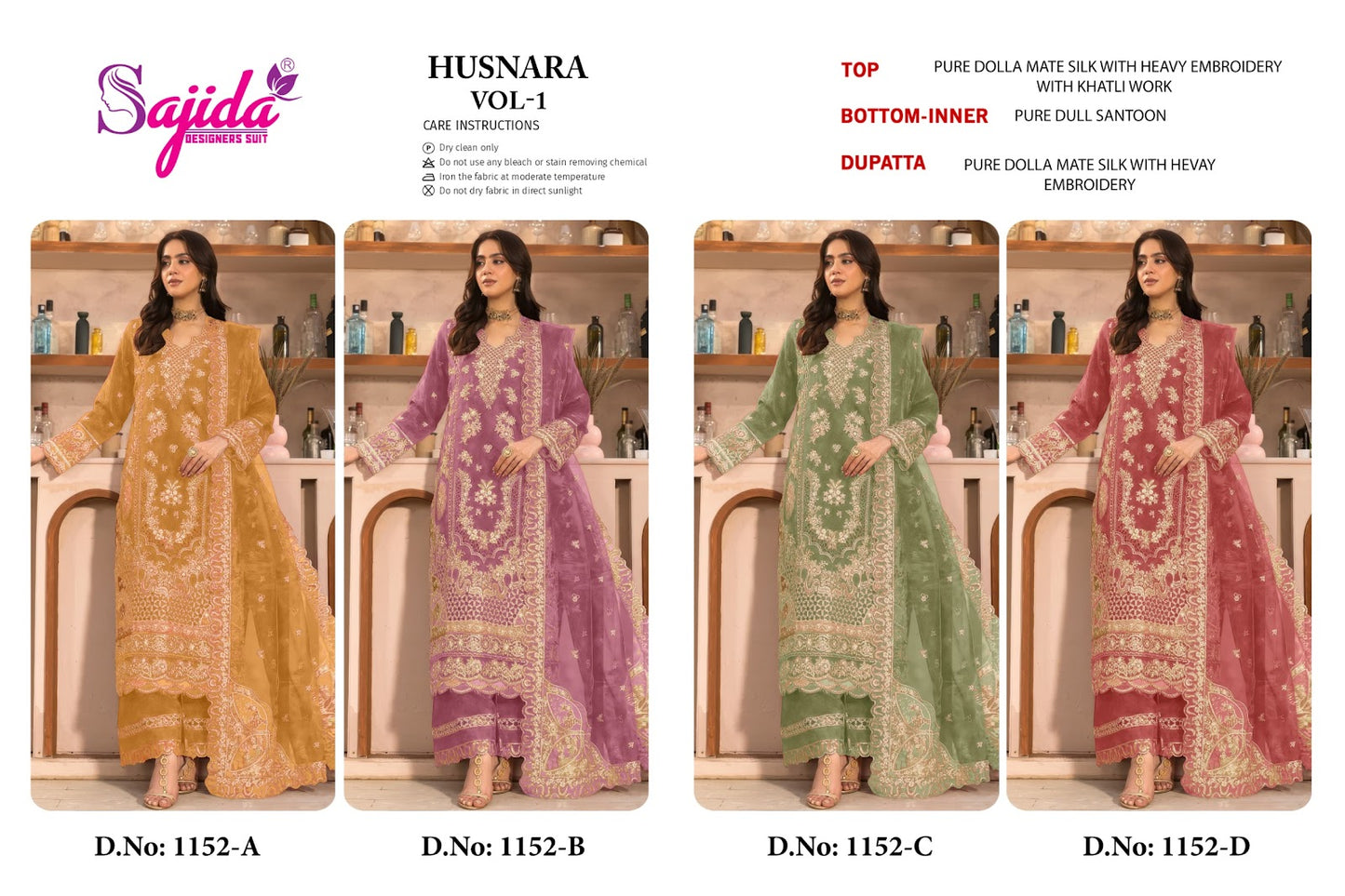 Husnara Vol 1 Sajida Pure Dola Pakistani Salwar Suits Exporter Ahmedabad