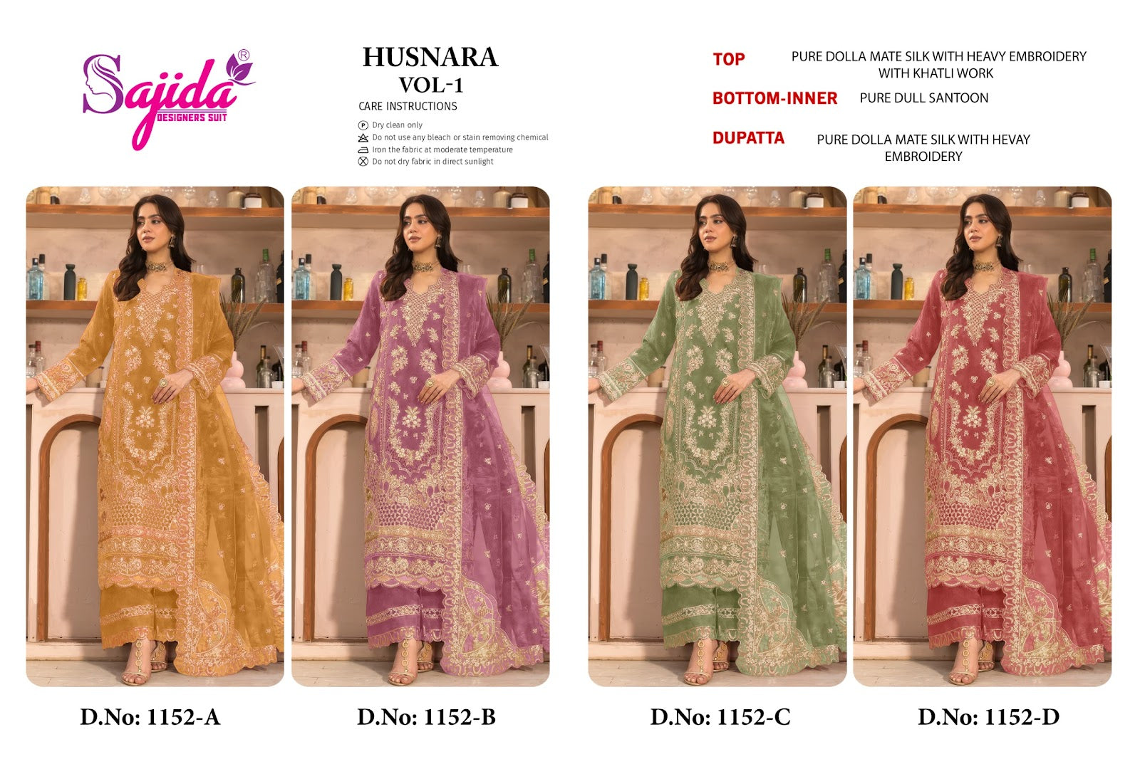 Husnara Vol 1 Sajida Pure Dola Pakistani Salwar Suits Exporter Ahmedabad