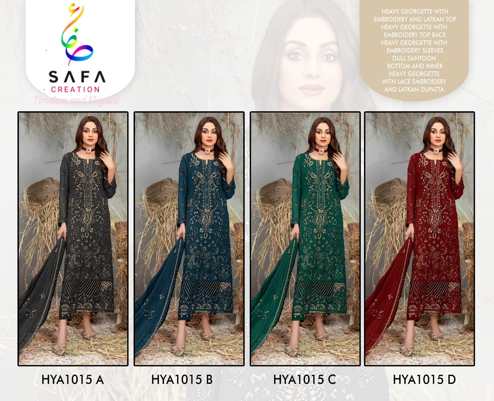 Hya-1015Abcd Safa Creation Georgette Pakistani Salwar Suits Manufacturer Gujarat
