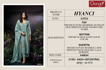 Hyanci 3924 Ganga Russian Silk Plazzo Style Suits Supplier Gujarat