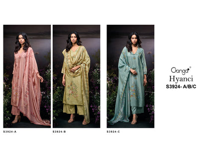 Hyanci 3924 Ganga Russian Silk Plazzo Style Suits Supplier Gujarat