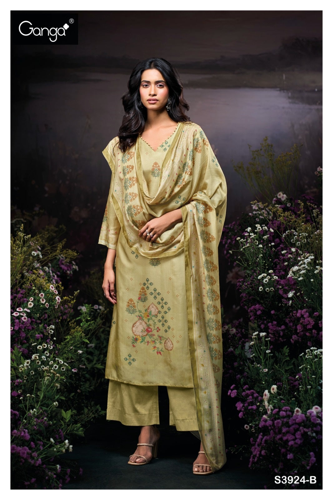 Hyanci 3924 Ganga Russian Silk Plazzo Style Suits Supplier Gujarat