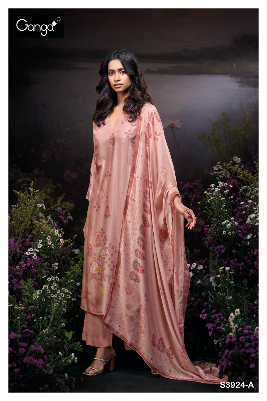 Hyanci 3924 Ganga Russian Silk Plazzo Style Suits Supplier Gujarat