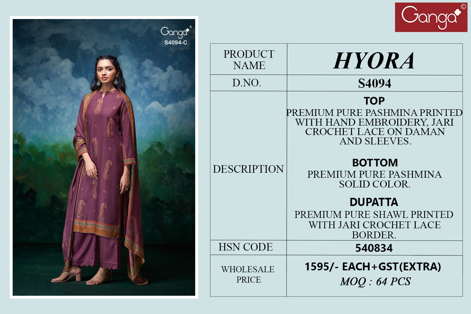 Hyora 4094 Ganga Pashmina Suits Manufacturer