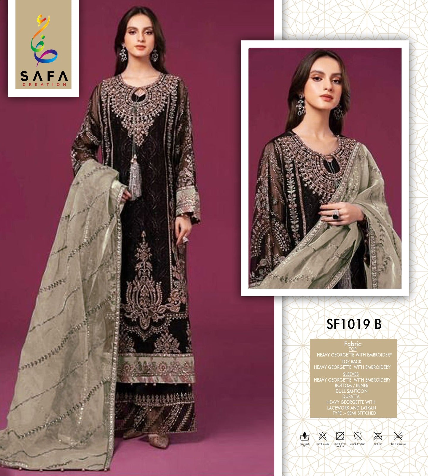 1019Abcd Safa Creation Georgette Pakistani Salwar Suits Wholesaler Ahmedabad