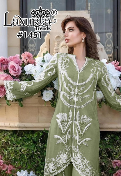1451 New Colours Laxuria Trendz Faux Georgette Pakistani Readymade Suits Wholesale Rate