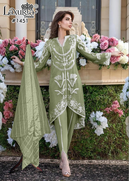 1451 New Colours Laxuria Trendz Faux Georgette Pakistani Readymade Suits Wholesale Rate