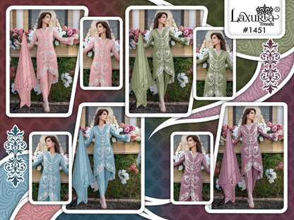 1451 New Colours Laxuria Trendz Faux Georgette Pakistani Readymade Suits Wholesale Rate