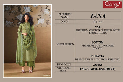 Iana S3148 Ganga Cotton Plazzo Style Suits Supplier India