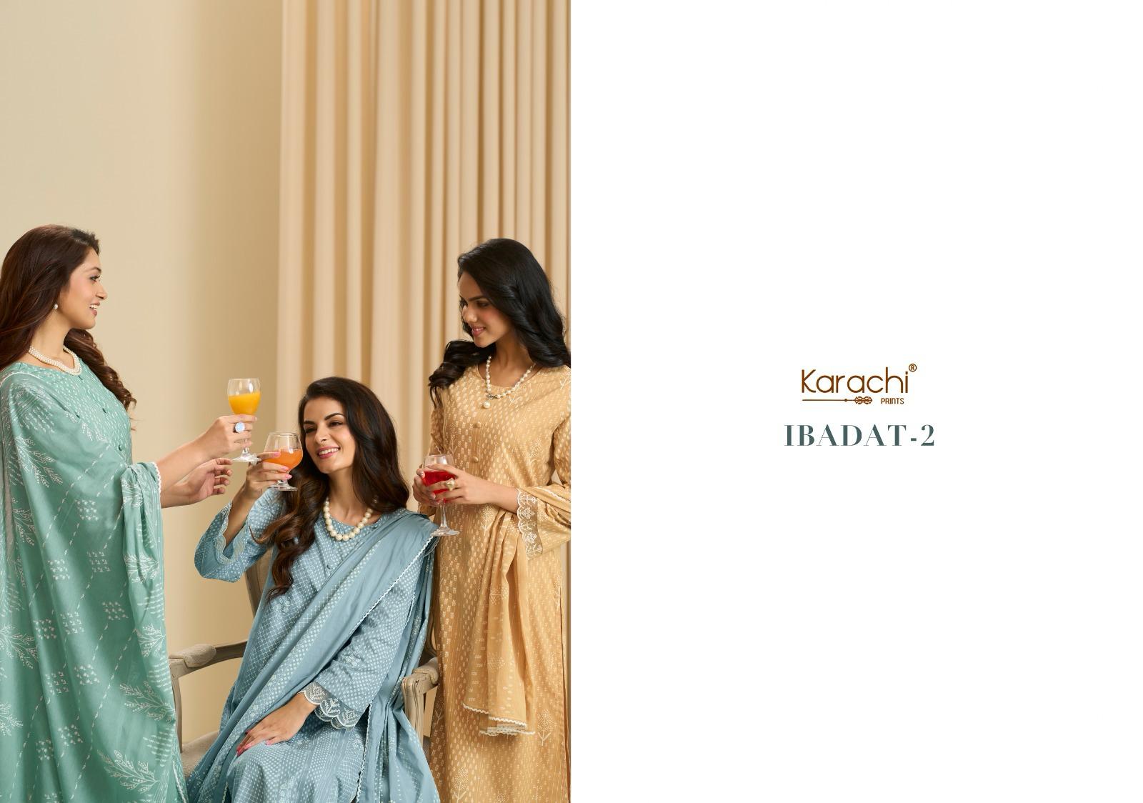 Ibaadat 2 Karachi Prints Cotton Lawn Pant Style Suits Supplier Ahmedabad