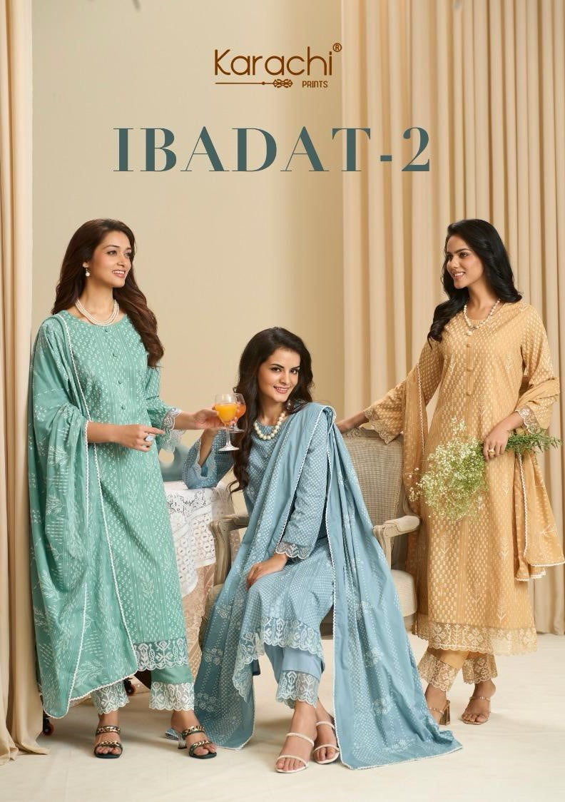 Ibaadat 2 Karachi Prints Cotton Lawn Pant Style Suits Supplier Ahmedabad