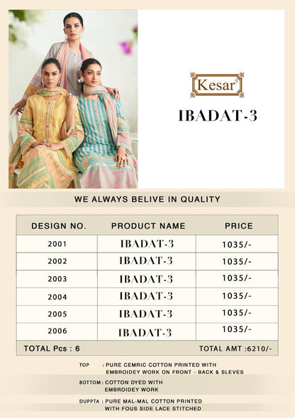 Ibadat 3 Kesar Cotton Pant Style Suits Wholesaler