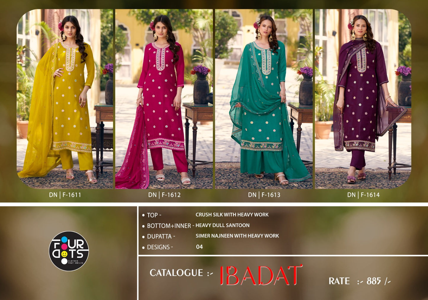 Ibadat Four Dots Crush Pant Style Suits Exporter India