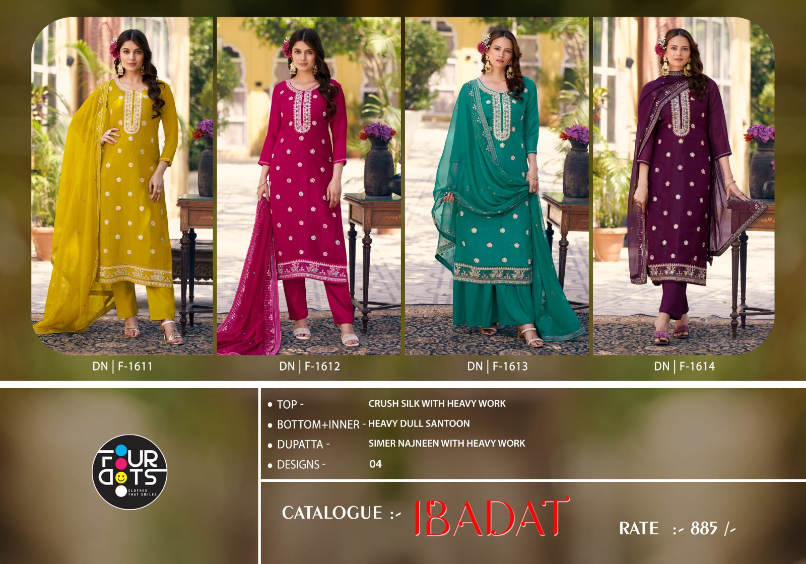 Ibadat Four Dots Crush Pant Style Suits Exporter India