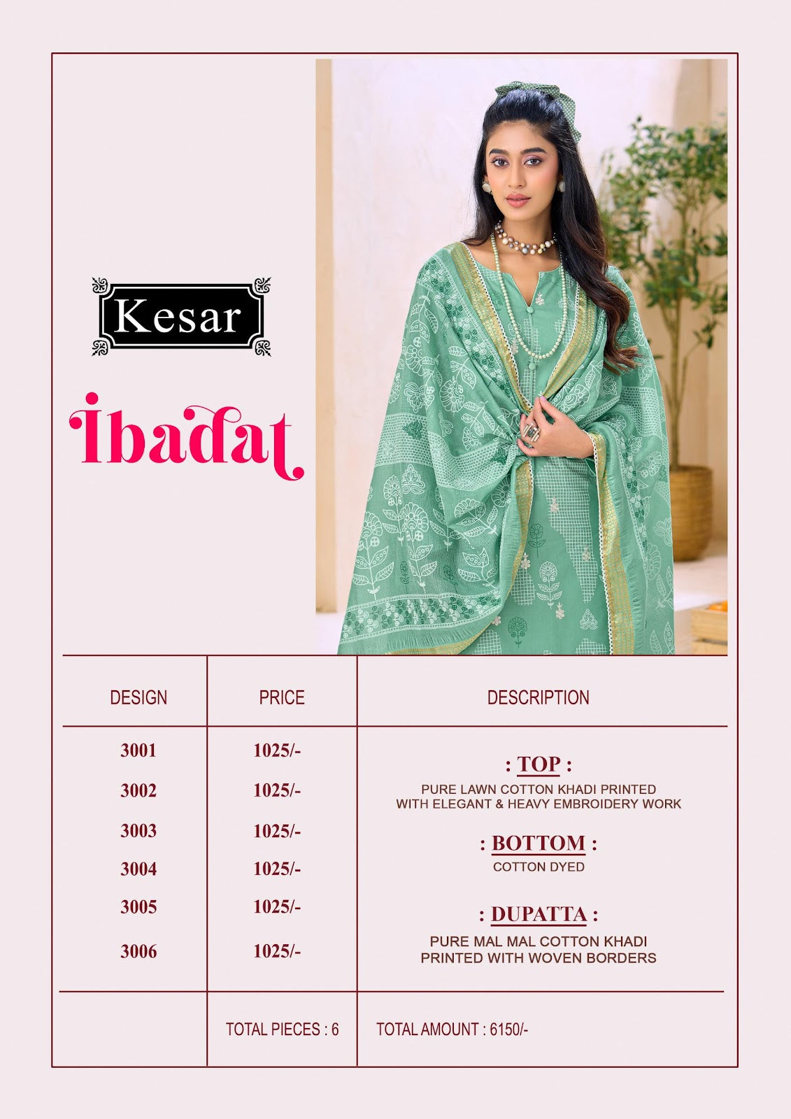 Ibadat Kesar Lawn Cotton Pant Style Suits Wholesaler India