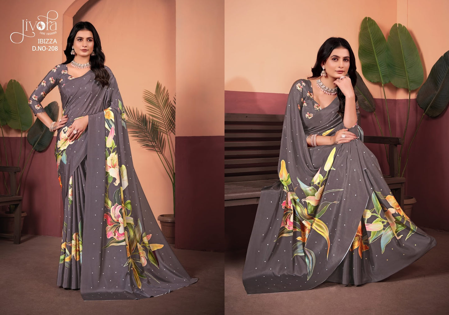 Ibizza 201-213 Jivora Crape Sarees Manufacturer Ahmedabad