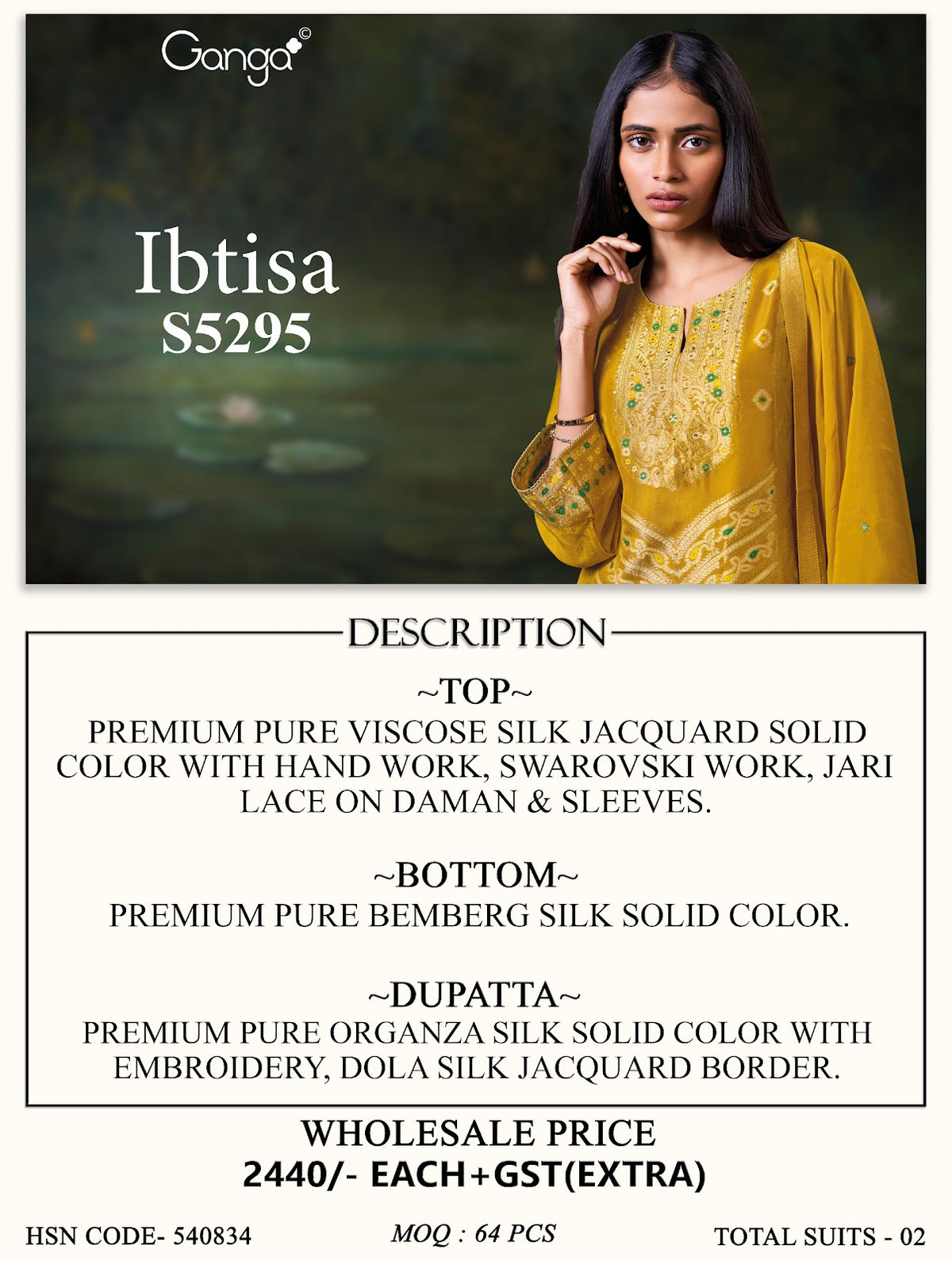 Ibtisa S5295 Ganga Viscose Silk Pant Style Suits Manufacturer