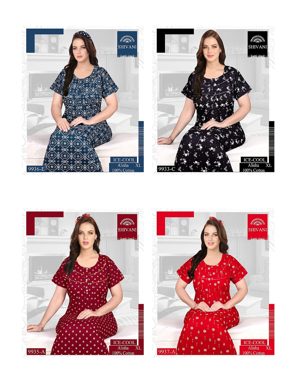 Ice Cool Shivani Cotton Night Gowns Wholesaler Ahmedabad