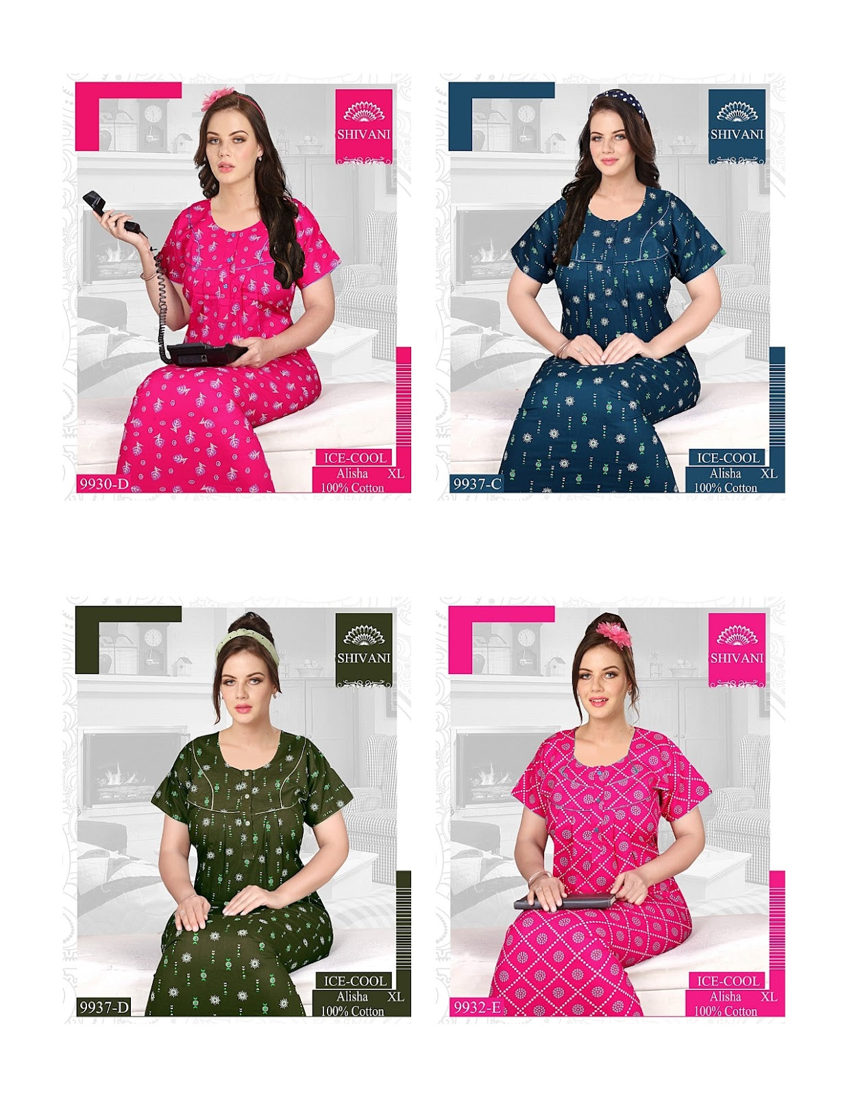 Ice Cool Shivani Cotton Night Gowns Wholesaler Ahmedabad