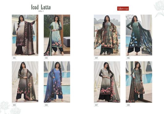 Iced Latte Vol 1 Vishwam Fabrics Crape Pant Style Suits Manufacturer Ahmedabad