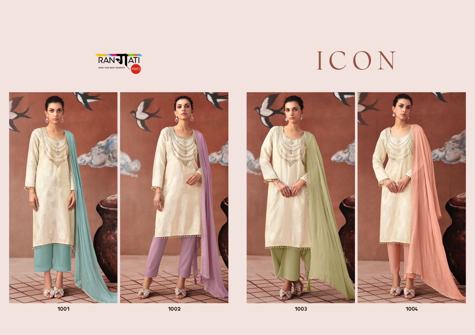 Icon Rangati Prints Shimmer Pant Style Suits Wholesaler