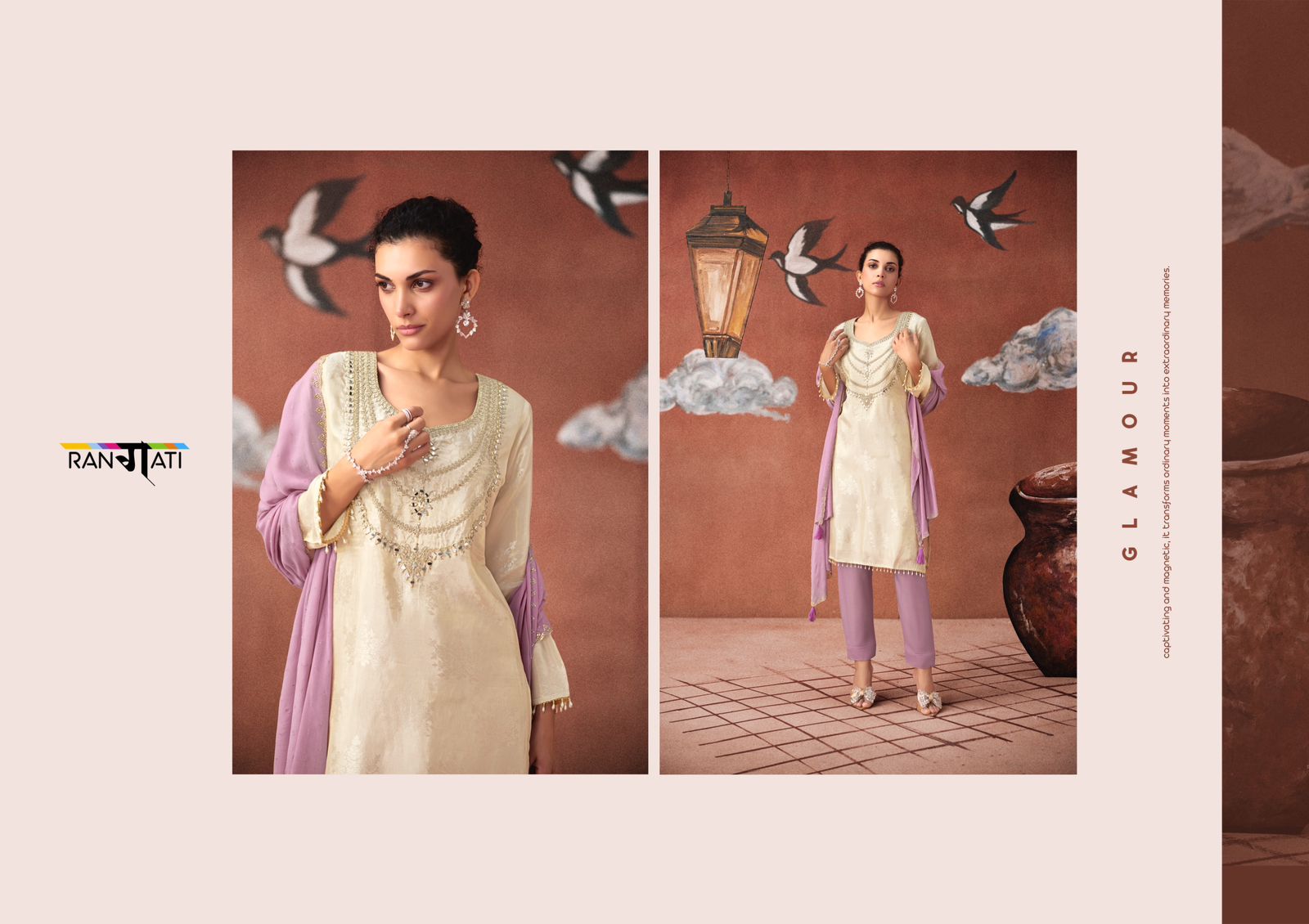 Icon Rangati Prints Shimmer Pant Style Suits Wholesaler