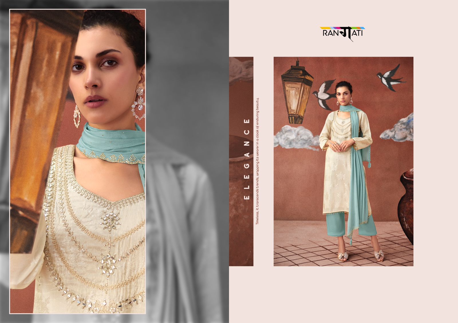 Icon Rangati Prints Shimmer Pant Style Suits Wholesaler