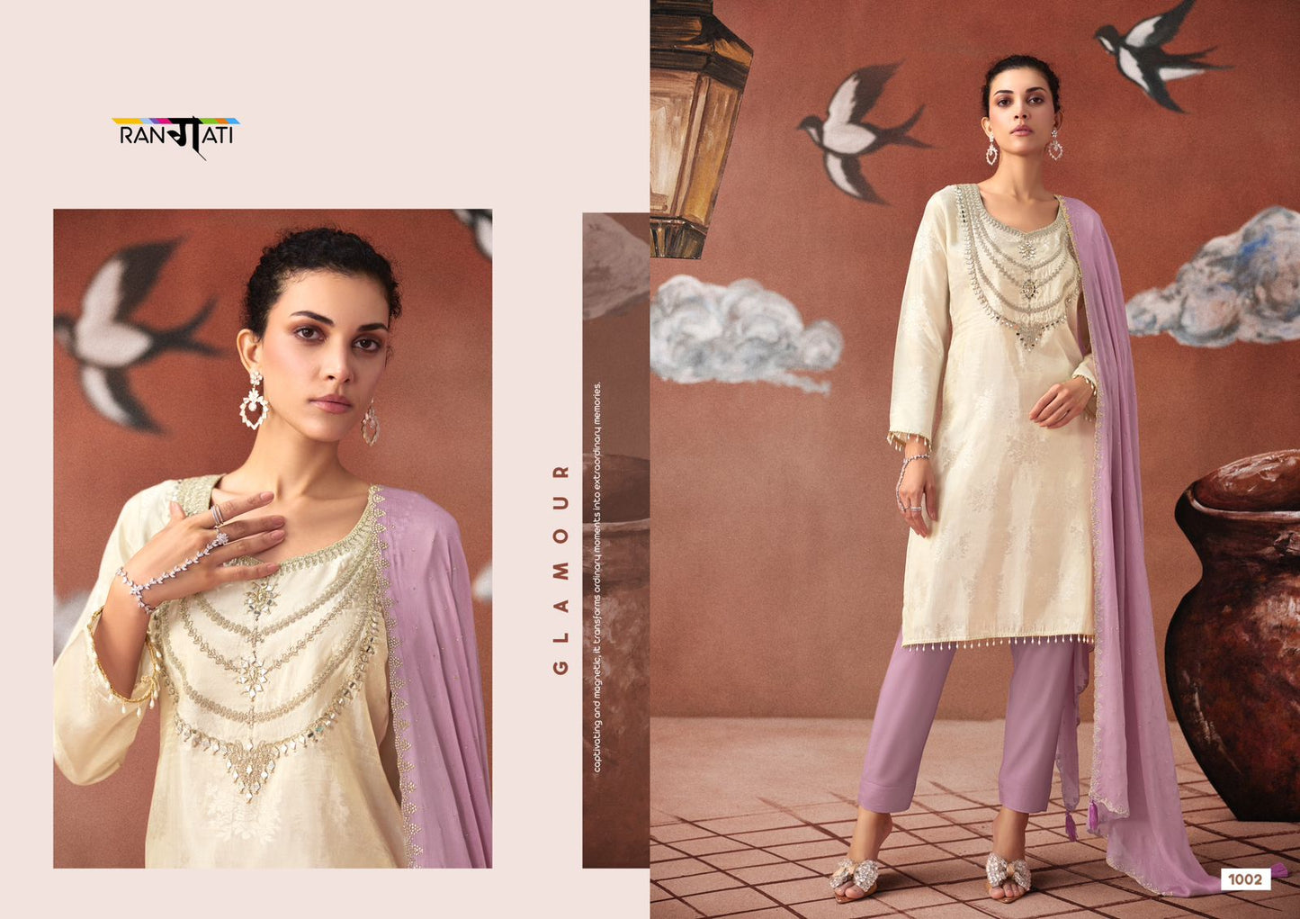 Icon Rangati Prints Shimmer Pant Style Suits Wholesaler