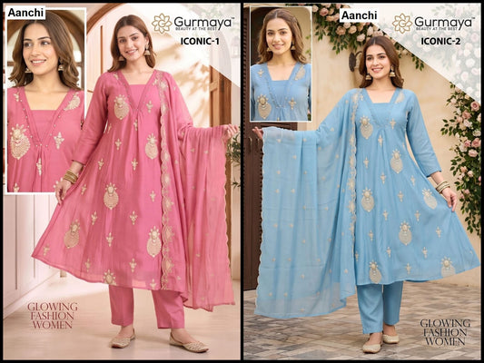 Iconic Gurmaya Aanchi Mul Chanderi Readymade Anarkali Suits Manufacturer