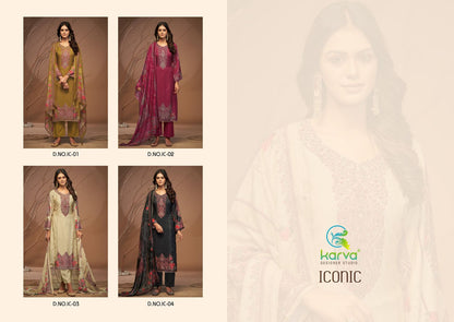 Iconic Karva Designer Studio Viscose Muslin Pant Style Suits Wholesaler Ahmedabad
