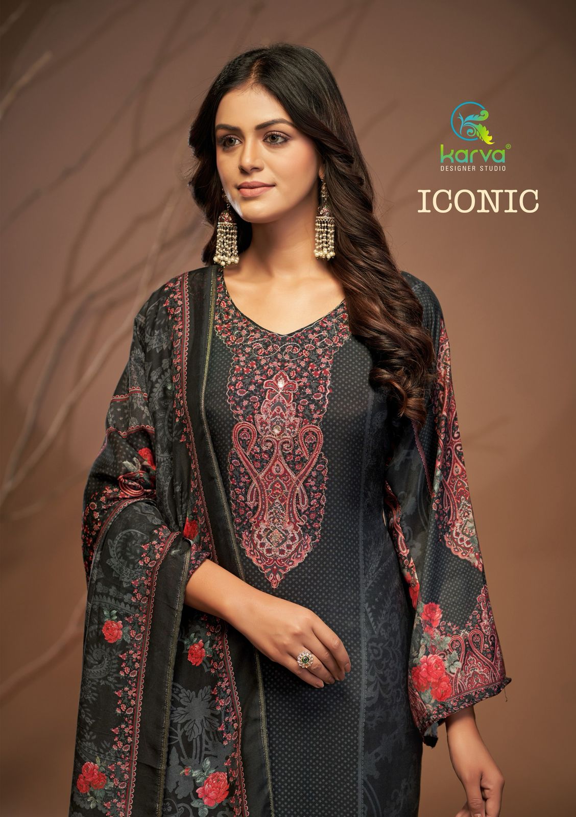 Iconic Karva Designer Studio Viscose Muslin Pant Style Suits Wholesaler Ahmedabad