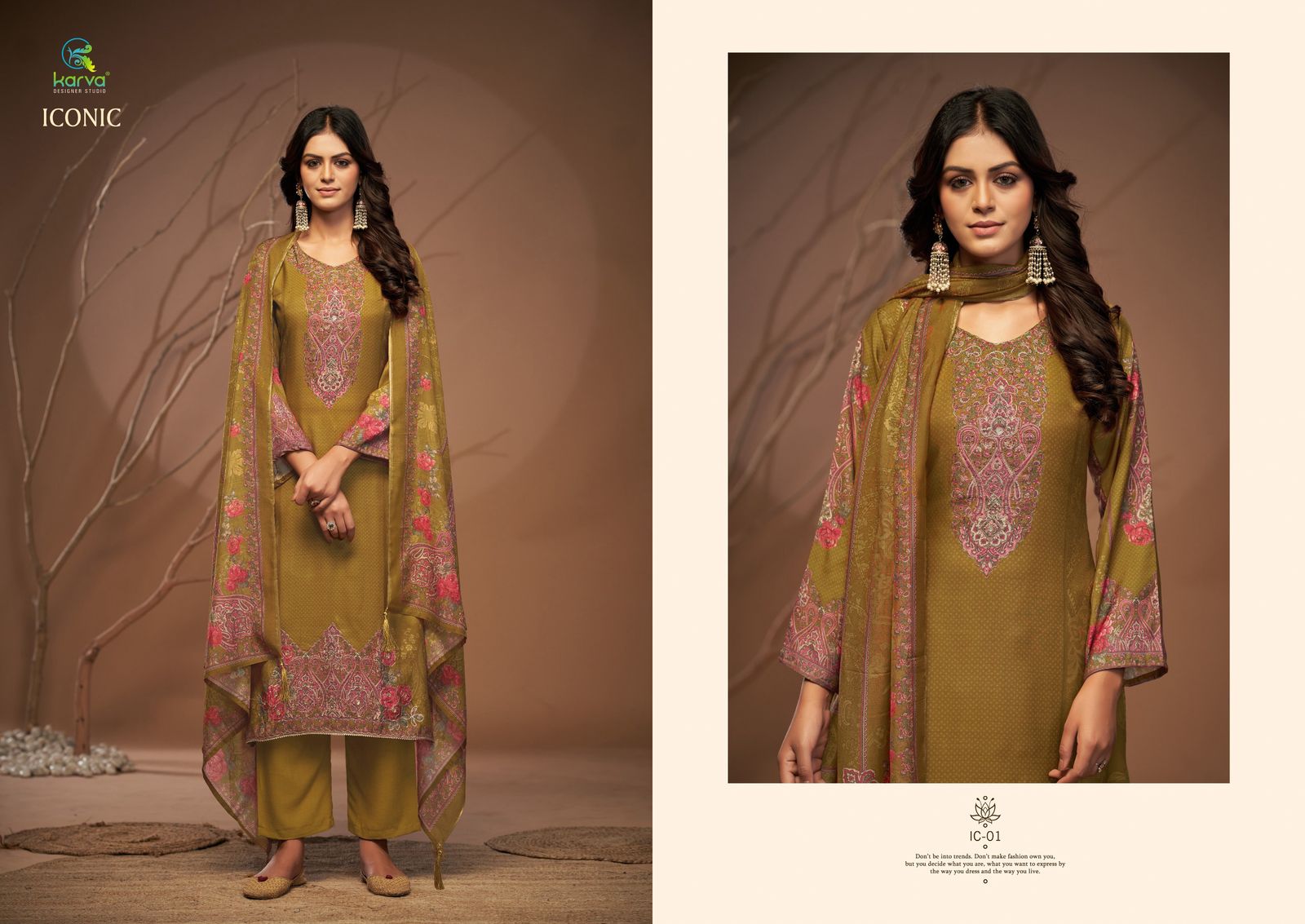 Iconic Karva Designer Studio Viscose Muslin Pant Style Suits Wholesaler Ahmedabad