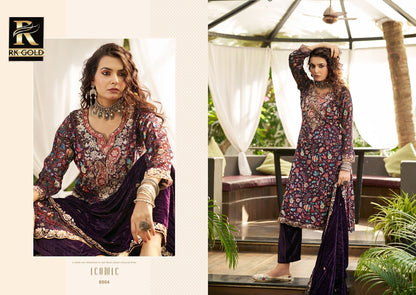 Iconic Rk Gold Viscose Velvet Suits Wholesale Price