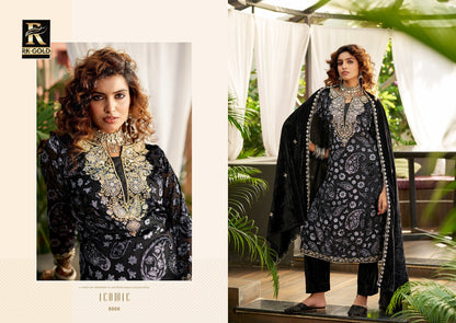 Iconic Rk Gold Viscose Velvet Suits Wholesale Price