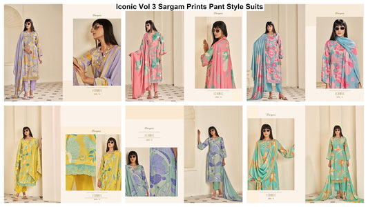 Iconic Vol 3 Sargam Prints Muslin Pant Style Suits Exporter Ahmedabad
