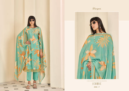 Iconic Vol 3 Sargam Prints Muslin Pant Style Suits Exporter Ahmedabad