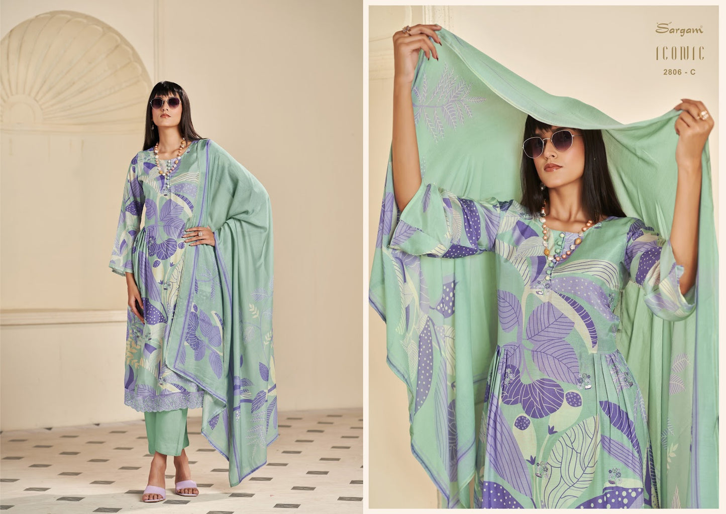 Iconic Vol 3 Sargam Prints Muslin Pant Style Suits Exporter Ahmedabad