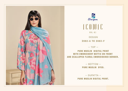 Iconic Vol 3 Sargam Prints Muslin Pant Style Suits Exporter Ahmedabad