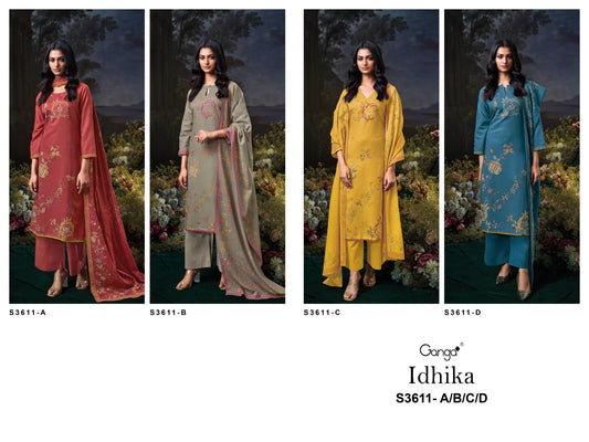 Idhika 3611 Ganga Cotton Linen Plazzo Style Suits Exporter India