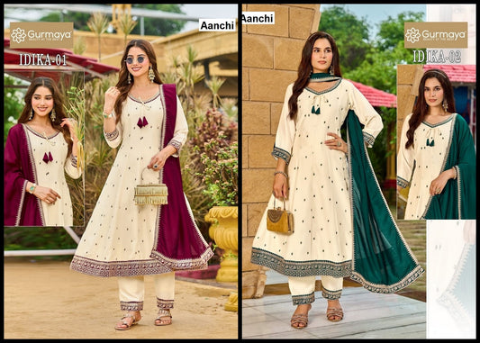 Idika Gurmaya Aanchi Vichitra Silk Readymade Anarkali Suits Exporter
