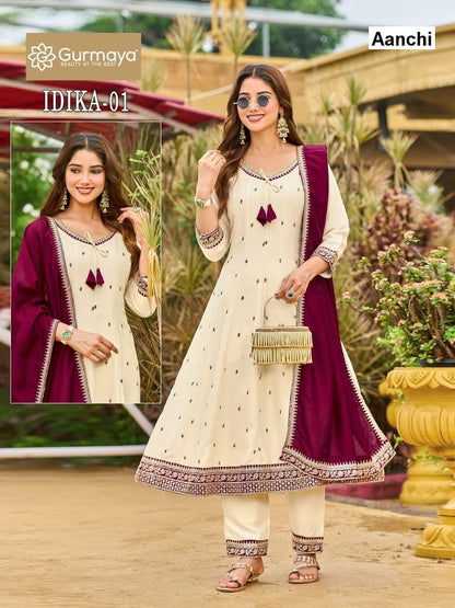 Idika Gurmaya Aanchi Vichitra Silk Readymade Anarkali Suits Exporter