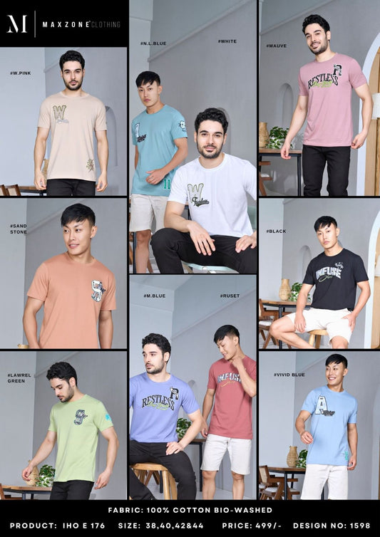 Iho E 176 Maxzone Clothing Cotton Biowashed Mens Tshirts Exporter Gujarat